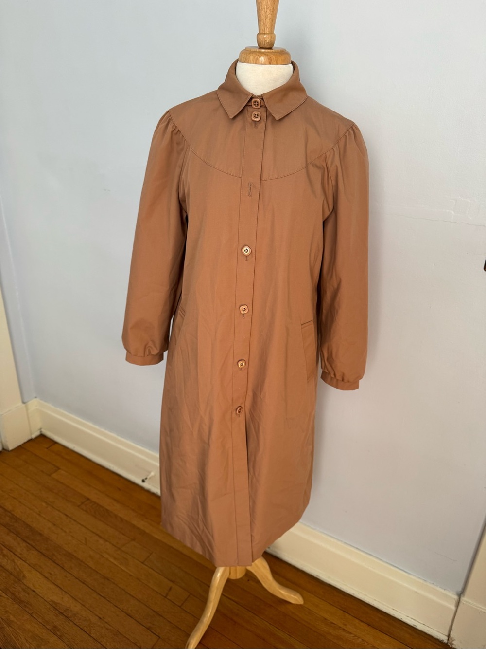 Vintage Women's Long Trench Coat in Rust Brown